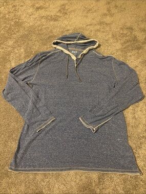 BKE Men’s Heather Navy Hooded Long Sleeve Shirt with Contrast Trim